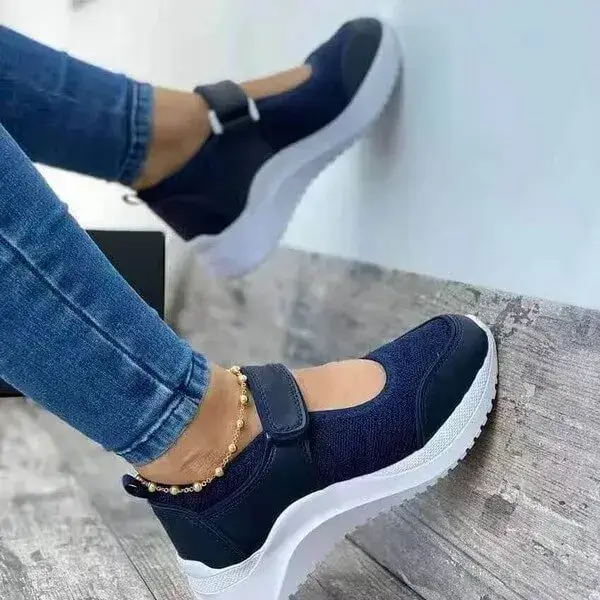 Womens Velcro Platform Sneakers | UV-Resistant Low-Top Casual Shoes in Blue, Pink, Red, White