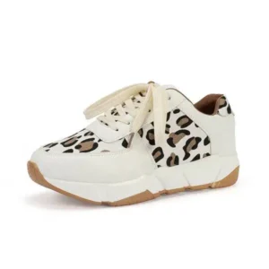 Rangolishoe Women Fashion Autumn And Winter Leopard Leather Stitching Sneakers