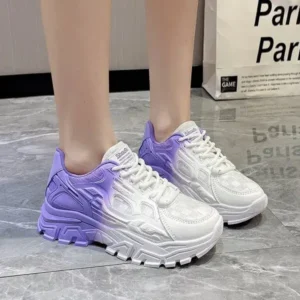 Rangolishoe Women Fashion Platform Gradient Lace-Up Sneakers