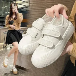 Rangolishoe Women Fashion Round Toe Thick Sole Velcro Pu Sneakers