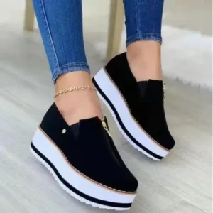 Rangolishoe Women Fashion Retro Platform Mid Top Solid Color Sneakers