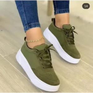 Rangolishoe Women'S Fashion Casual Round Toe Thick-Soled Lace Up Canvas Sneakers