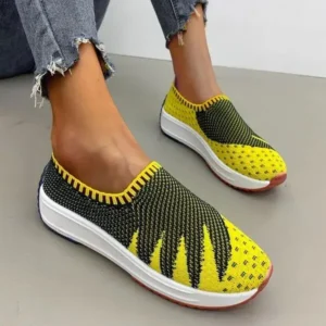 Rangolishoe Women Fashion Fly Knit Breathable Platform Low Top Sneakers