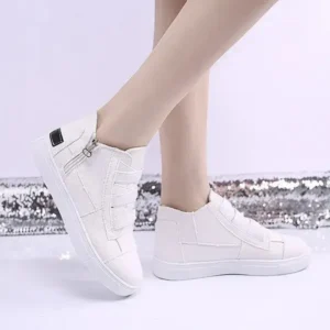 Rangolishoe Women Fashion Round Toe Mid-Top Canvas Raw Edge Elastic Sneakers