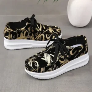 Rangolishoe Casual Graffiti Round Toe Platform Plus Size Sneakers