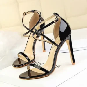 Rangolishoe Women Fashion Sexy Hollow Cross Stiletto Heel Sandals