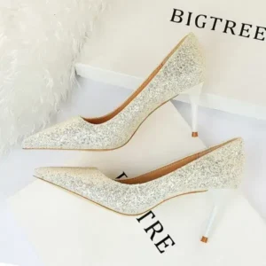 Rangolishoe Women Fashion Plus Size Sexy Sequin Point-Toe Shoes