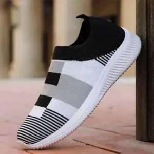 Rangolishoe Women Casual Knit Design Breathable Mesh Color Blocking Flat Sneakers