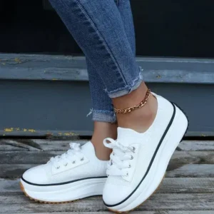 Rangolishoe Women Simple Casual Knit Upper Thick-Soled Lace-Up Sneakers