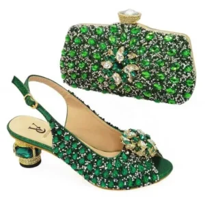 Rangolishoe Fashion Rhinestone Design Party Women High Heel Peep Toe Sandals And Clutch Evening Bag Set