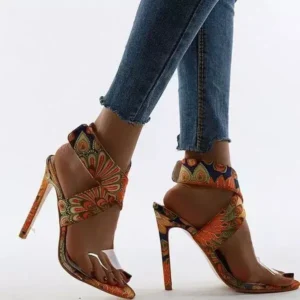 Rangolishoe Women Fashion Plus Size Floral Point Toe High Heel Sandals