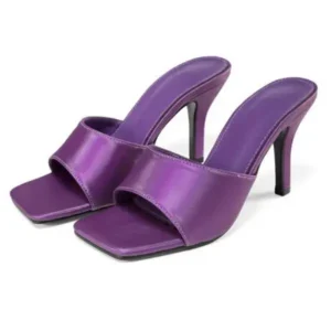 Rangolishoe Women Sexy Square Head Purple Stiletto Slippers