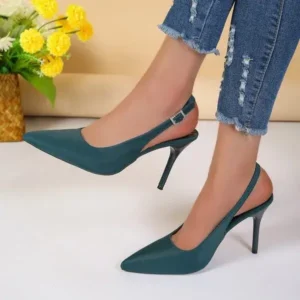 Rangolishoe Summer Women Fashion Plus Size Elegant Pointed Toe Strap Buckle Sling Back Stiletto Heel PU Sandals