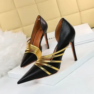 Rangolishoe Women Fashion Sexy Pointed Toe Hollow Design Stiletto Shoes