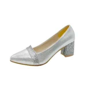 Rangolishoe Women Fashion Casual Sequins Pointed Toe Pumps With Chunky Heels