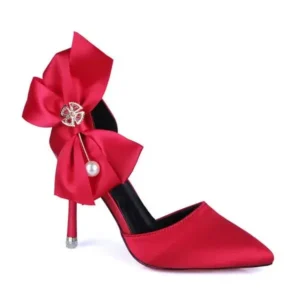 Rangolishoe Women Fashion Elegant Solid Color PU Pointed Toe Bowknot Pumps