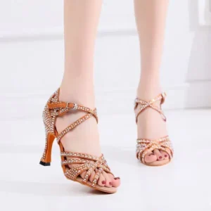 Rangolishoe Women Fashion Solid Color Suede Rhinestone High Heel Ankle Strap Buckle Sandals