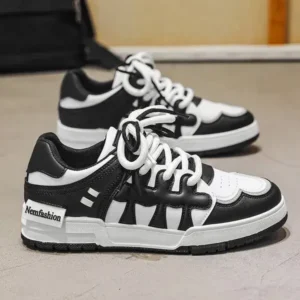 Rangolishoe Men Fashion Black White Stitching Low Top Sneakers