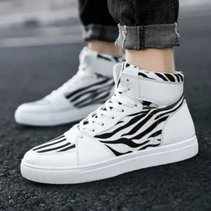 Rangolishoe Men'S Fashion Zebra Print Breathable Canvas High Top Sneakers