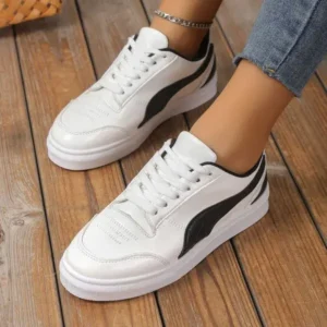 Rangolishoe Women Fashion Plus Size Thick-Soled Round Toe Flat Sneakers