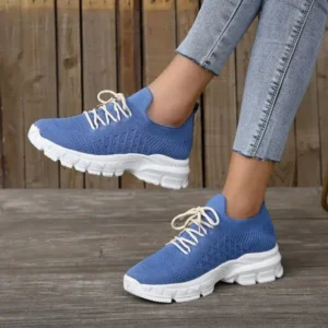 Rangolishoe Women Fashion Casual Breathable Flying Woven Lace-Up Thick-Soled Sneakers