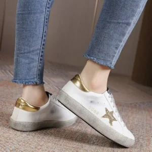 Rangolishoe Women Fashion Casual Plus Size Star Round Toe Sneakers