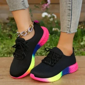 Rangolishoe Women Fashion Casual Mesh Breathable Rainbow Sneakers