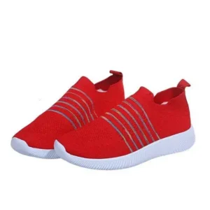 Rangolishoe Fashion Casual Solid Color Striped Fly-Woven Mesh Breathable Flat Sneakers