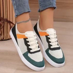 Rangolishoe Women Fashion Casual Color Blocking Mesh Fly-Woven Breathable Sneakers