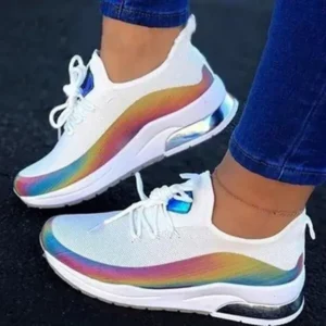 Rangolishoe Women Fashion Casual Rainbow Color Blocking Sneakers