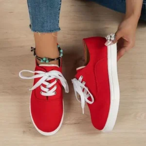 Rangolishoe Women Fashion Casual Solid Color Lace-Up Canvas Shoes