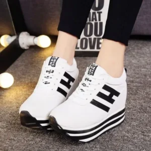 Rangolishoe Women Fashion Casual Letter Printed Lace-Up Thick-Soled Sneakers