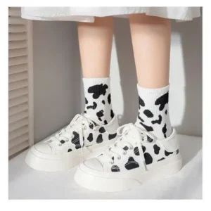 Rangolishoe Women Fashion Platform Cute Cow Pattern Lace-Up Sneakers