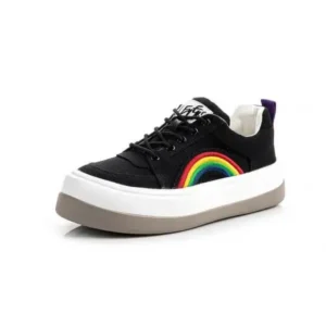 Rangolishoe Women Fashion Casual Rainbow Color Block Platform Canvas Platform Shoes