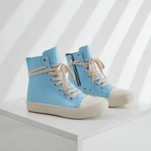 Rangolishoe Women Fashion Blue Faux Leather High Top Shoes