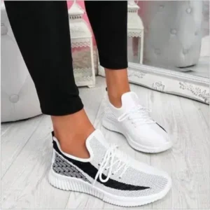 Rangolishoe Women Fashion Casual Thick Sole Breathable Fly Woven Thick Sole Lace Up Sneakers