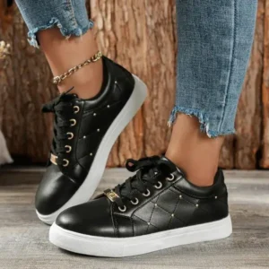 Rangolishoe Women Fashion Shallow Toe Round Toe Casual Lace Up Sneakers