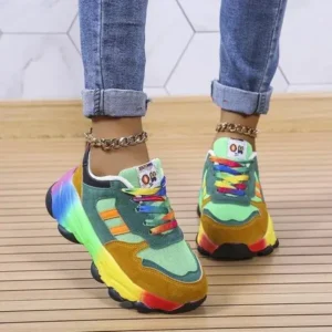 Rangolishoe Women Fashion Platform Color Block Platform Sneakers