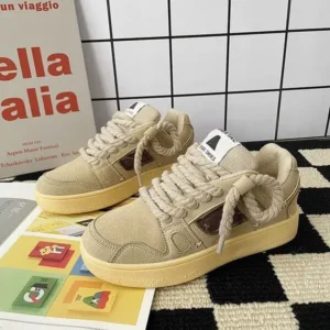 Rangolishoe Women Fashion Retro Block Color Platform Sneakers