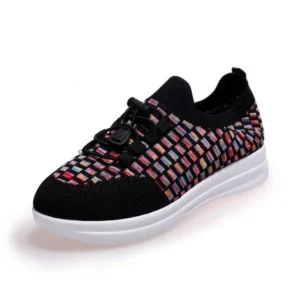 Rangolishoe Women Fashion Low-Top Lace-Up Platform Color-Block Fly-Knit Sneakers