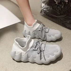 Rangolishoe Women Fashion Round ToeWomen Fashion Round Toe Octopus Fly Woven Sneakers Shallow Cut Print Lace Up Flat Sneakers